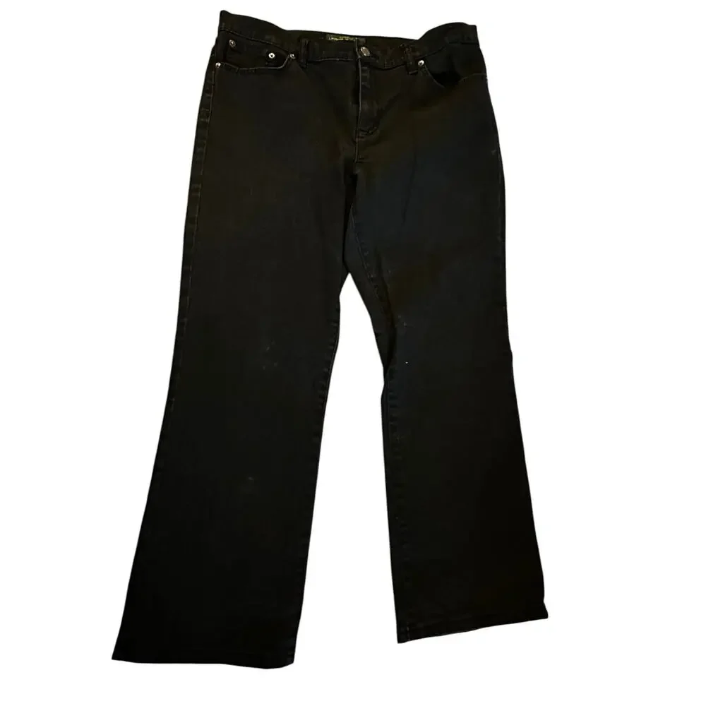 Lauren Ralph Lauren Women’s Black Jeans Size 12 Petite Stretch Wide Leg Denim